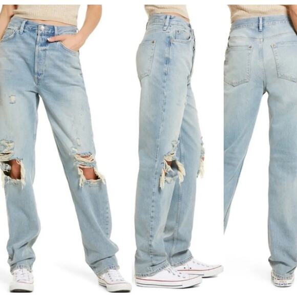 Free People We The Free Lasso Jeans 27 Light Wash Foxtrot Distressed Button Fly - Picture 6 of 11